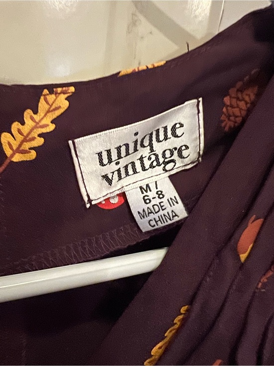 Unique Vintage Dresses & Skirts - Unique Vintage Dress Brown pinecones, Mustard Leaf Print